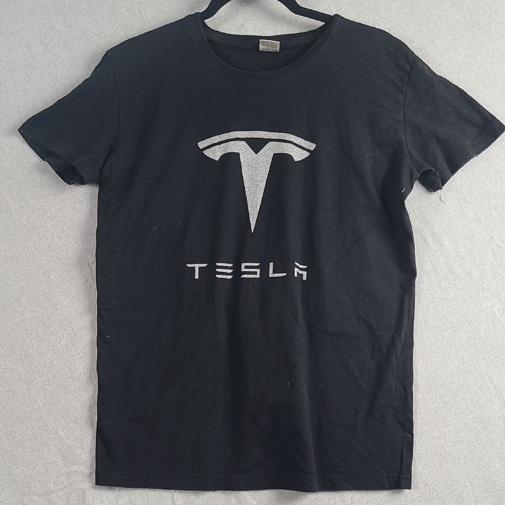 Tesla Black Tee with Silver Logo
